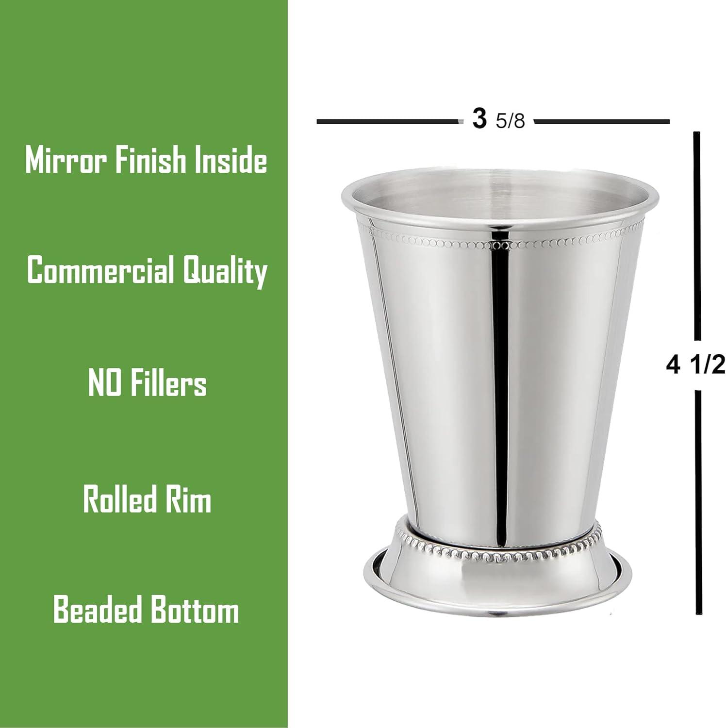 Mint Julep Cups Set of 4 with Straws - Polished Inside - 12oz Commercial Grade - Stainless Steel Mint Julep Cup - Horse Racing Derby Cups - Mint Julep Glasses are Great as Derby Party - Mint Julep Kit