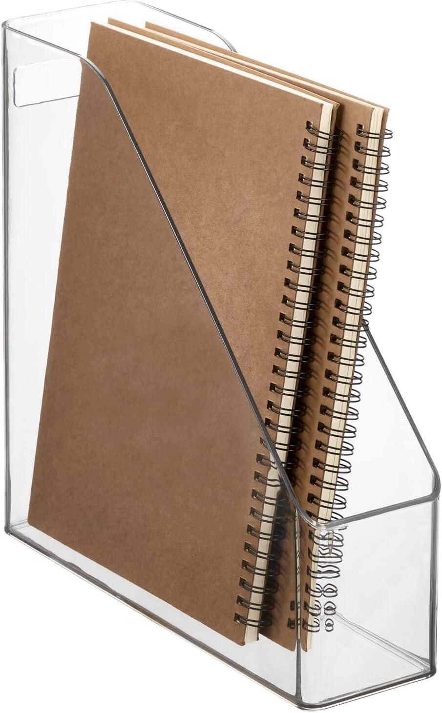 mDesign Plastic Sturdy File Folder Bin Storage Organizer Vertical with Handle Holds Notebooks Binders Envelopes Magazines Container for Home Office and Work Desktops 8 Pack Clear