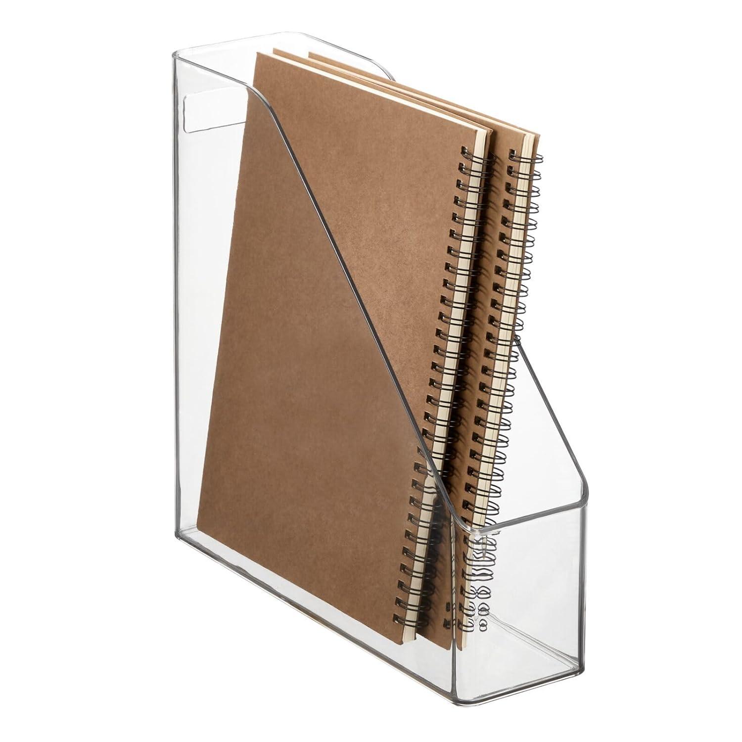 mDesign Plastic Sturdy File Folder Bin Storage Organizer Vertical with Handle Holds Notebooks Binders Envelopes Magazines Container for Home Office and Work Desktops 8 Pack Clear