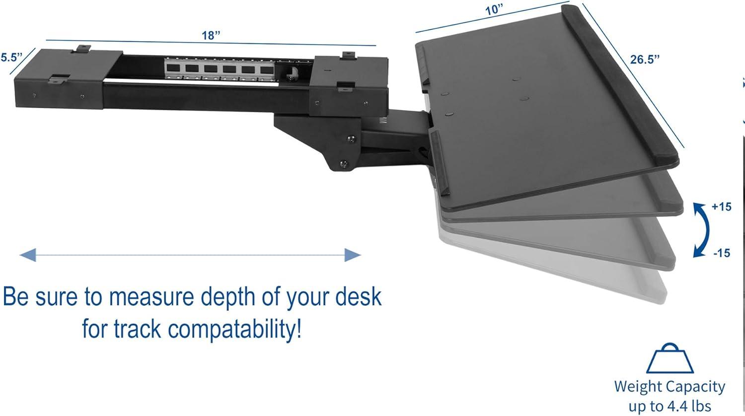 Black Adjustable Under Desk Keyboard Tray with Gel Padding