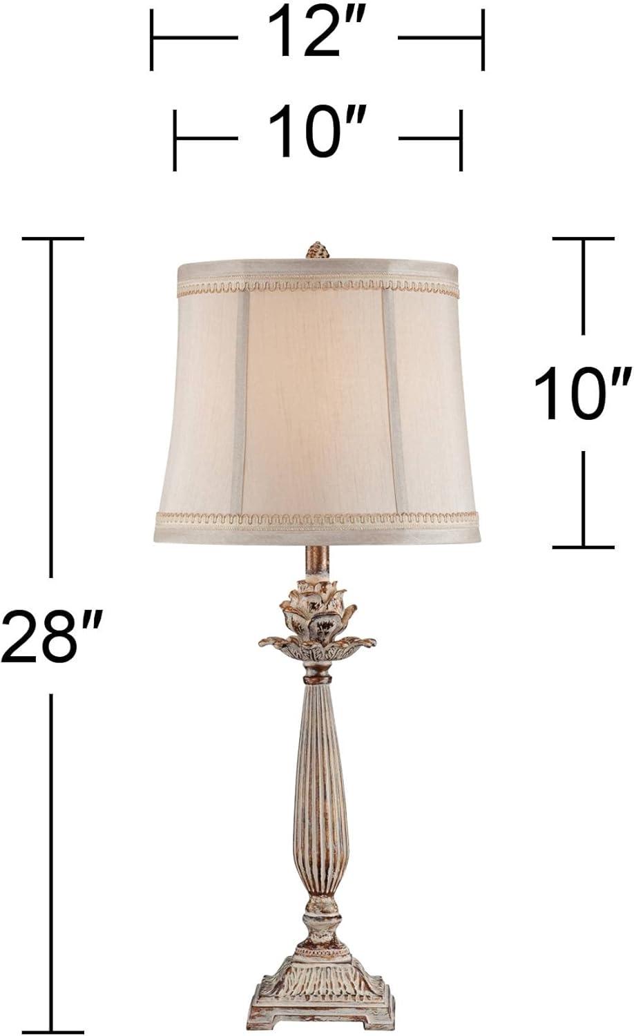 Regency Hill Petite Artichoke Font Traditional Table Lamp 28" Tall Antique White Washed Beige Fabric Bell Shade for Bedroom Living Room Nightstand