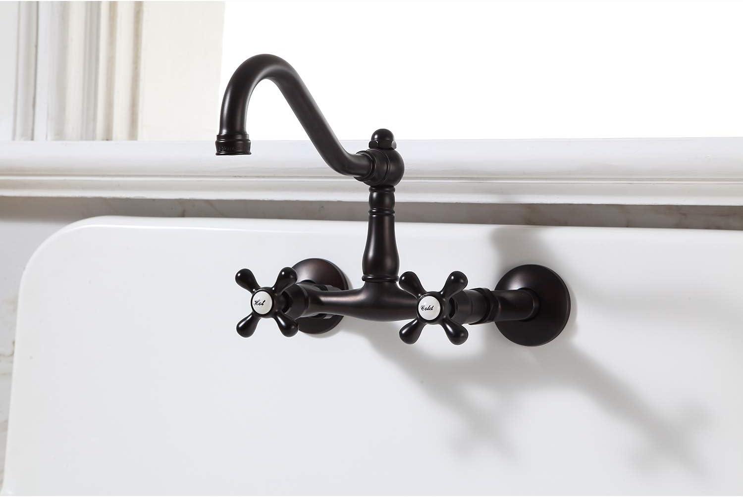 Kingston Brass Vintage Double-Handle 2-Hole Wall-Mount Bridge Kitchen Faucet