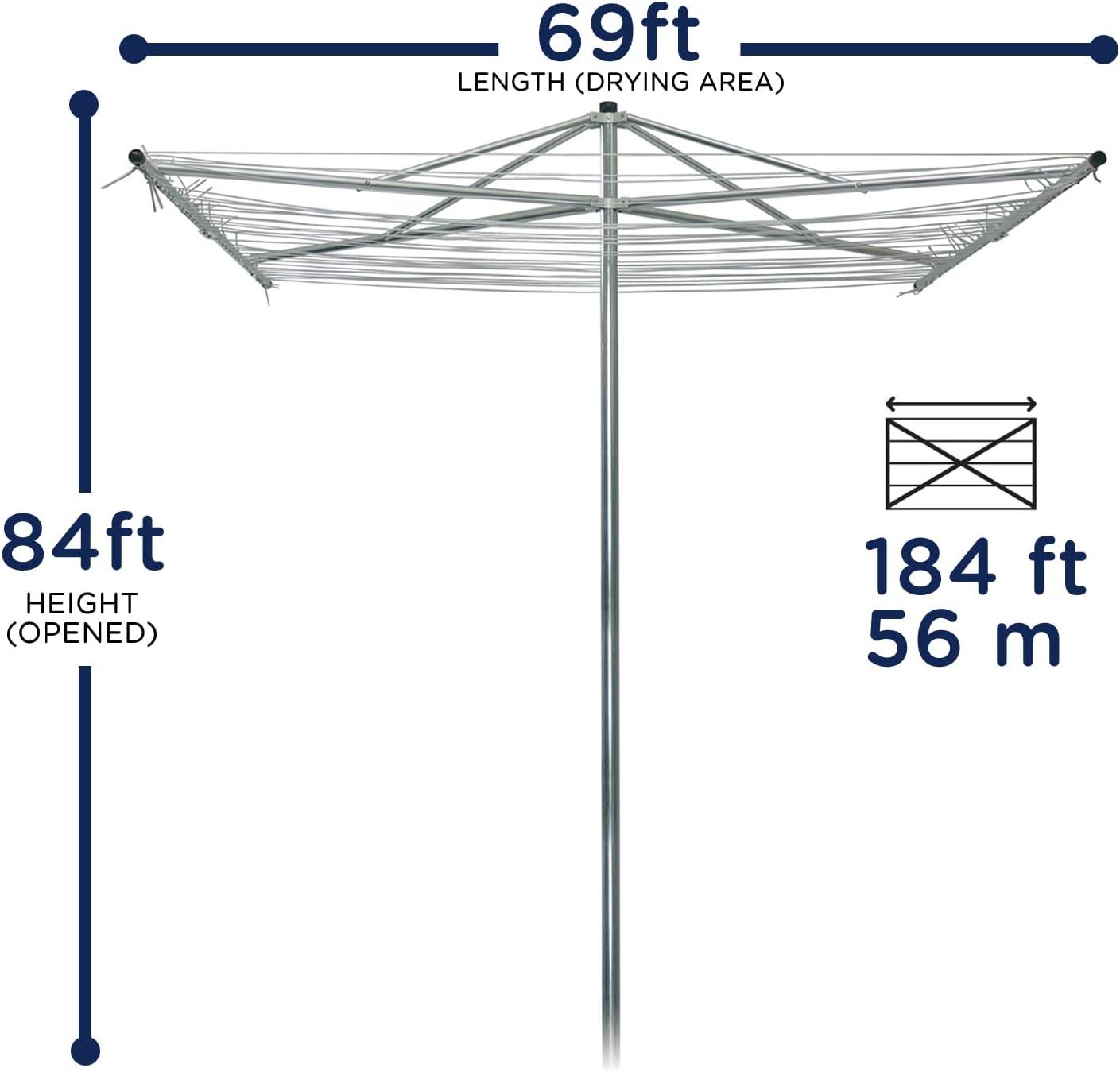 Heavy Duty 184 ft Silver Aluminum Outdoor Umbrella Clothesline