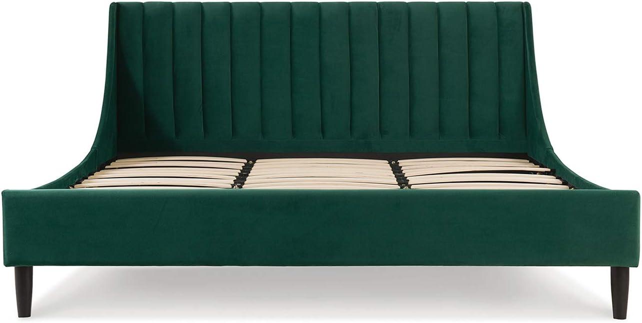 Aspen Vertical Tufted Headboard Platform Bed Set King Evergreen Velvet