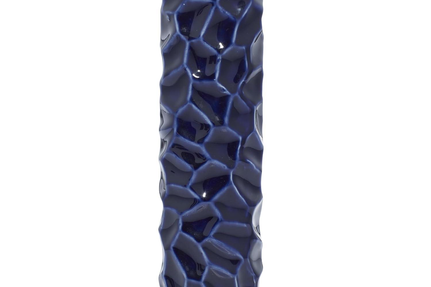 DecMode 3"W, 12"H Dark Blue Ceramic Vase with Varying Patterns, Set of 3