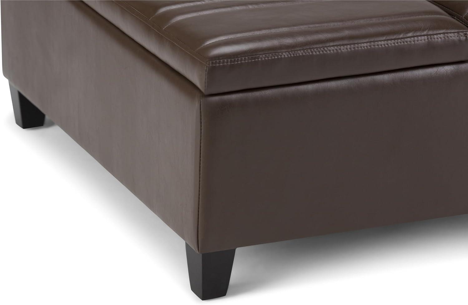 Simpli Home Ellis Storage Coffee Table Ottoman in Chocolate Brown