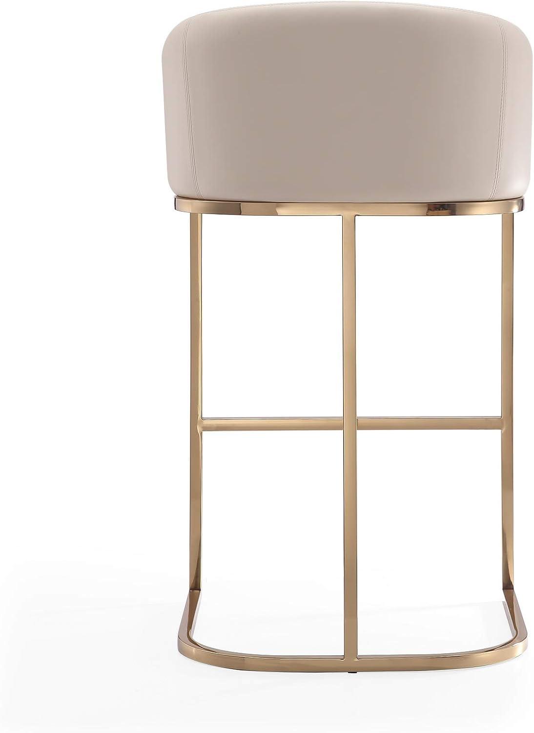 Set of 2 Louvre Upholstered Stainless Steel Barstools Cream: Gold Base, Faux Leather, No Assembly - Manhattan Comfort