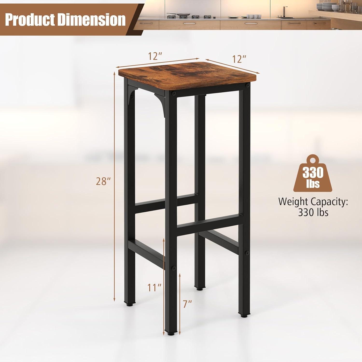 Tangkula Set of 2 Industrial Bar Stools 28" Kitchen Breakfast Bar Chairs Rustic Brown