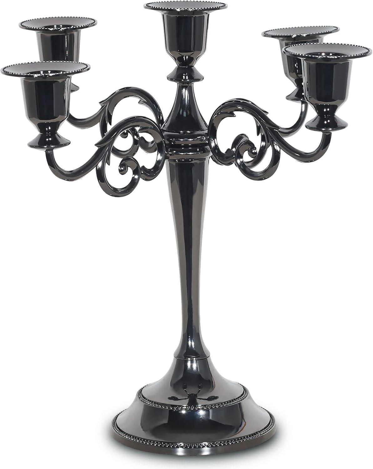 Black 5-Arm Metal Candelabra for Tabletop Decor