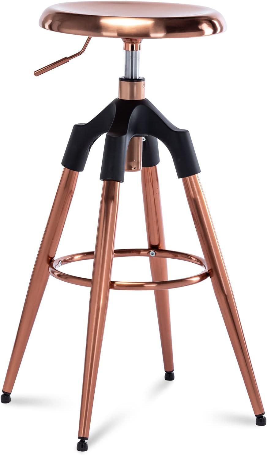 Brage Living 29-32.5 Inch Industrial Adjustable Bar Stool, Swivel Round Seat Metal Barstool with Legs, Backless Heavy Duty Airlift Bar Chair for Kitchen Dining Pub Cafe (Black)