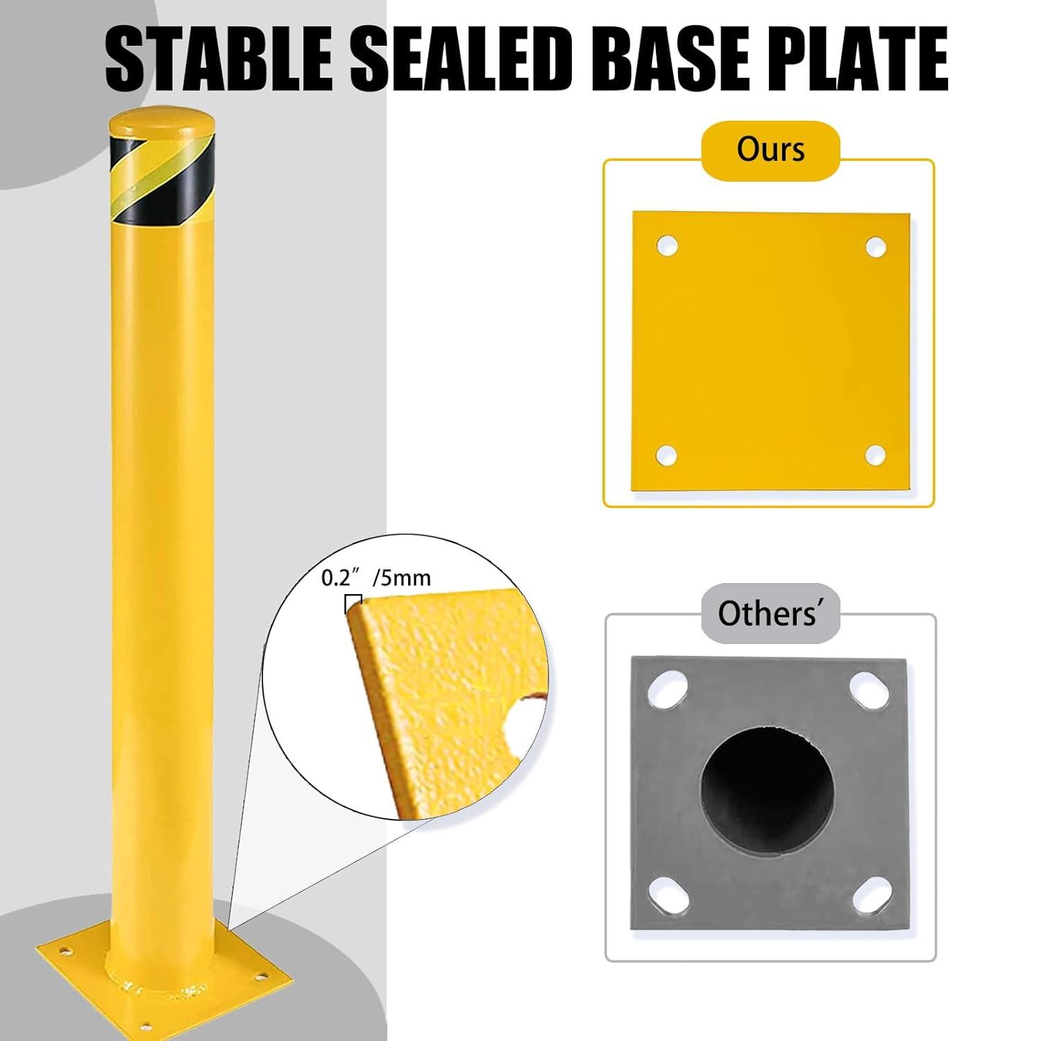 Safety Bollard Post, Steel Bollards,Parking Bollard, Yellow Powder Coated Safety Parking Barrier Post, for Traffic Sensitive Areas (2, 42"H*3.5"D)