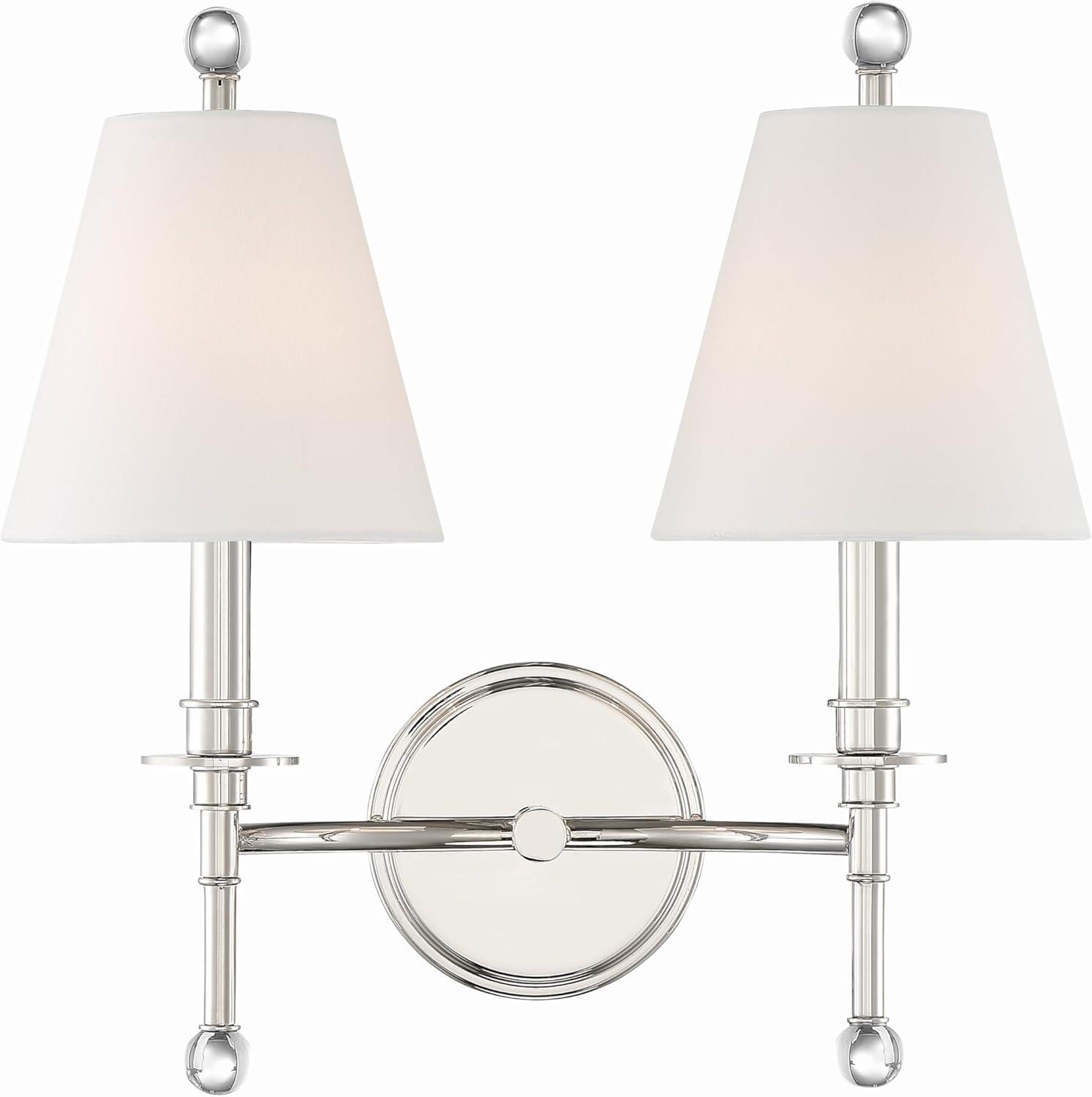 Dark Bronze 2-Light Sconce with White Silk Shades