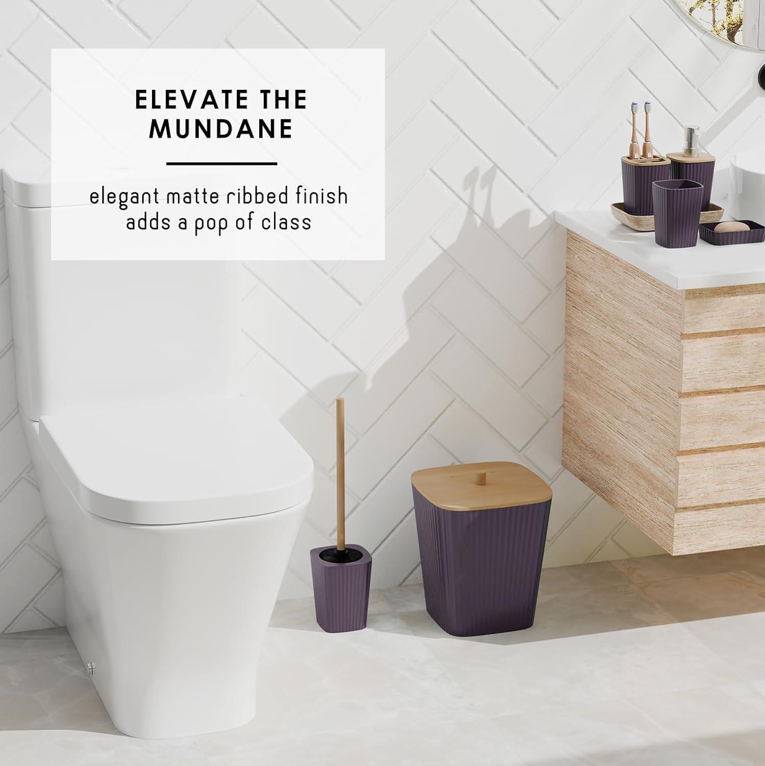 Clara Clark Bathroom Set - Purple Bathroom Accessories Set, 6PC Bathroom Accessory Set, Bathroom Sets with Toilet Brush, Trash Can & Soap Dispenser