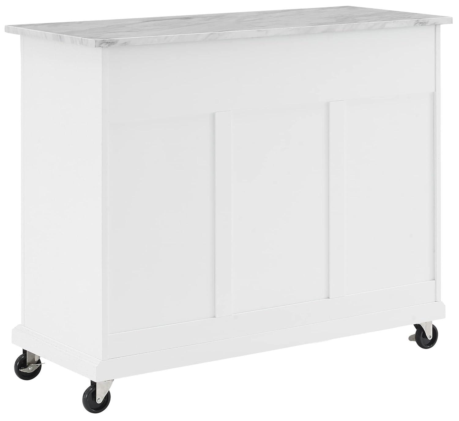 Avery Kitchen Island/Cart Distressed White/White Marble - Crosley: Adjustable Shelves, Particle Board Frame, 6 Shelves, 2 Drawers
