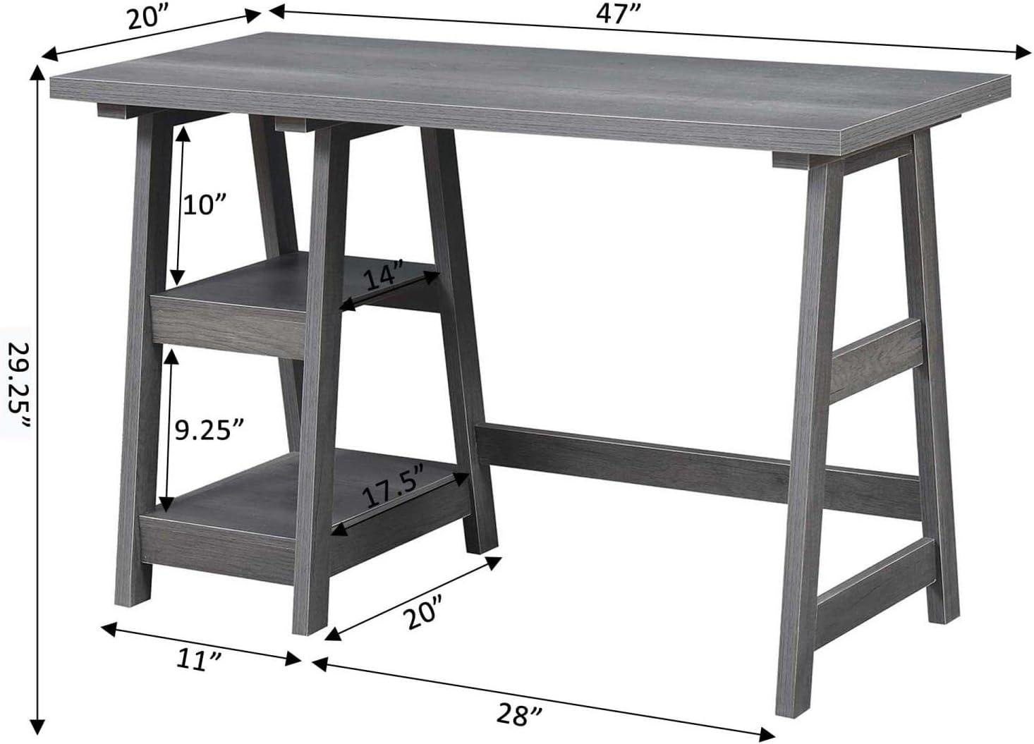 Convenience Concepts Designs2Go 29.25" Tall Trestle Desk with Shelves, Charcoal Gray