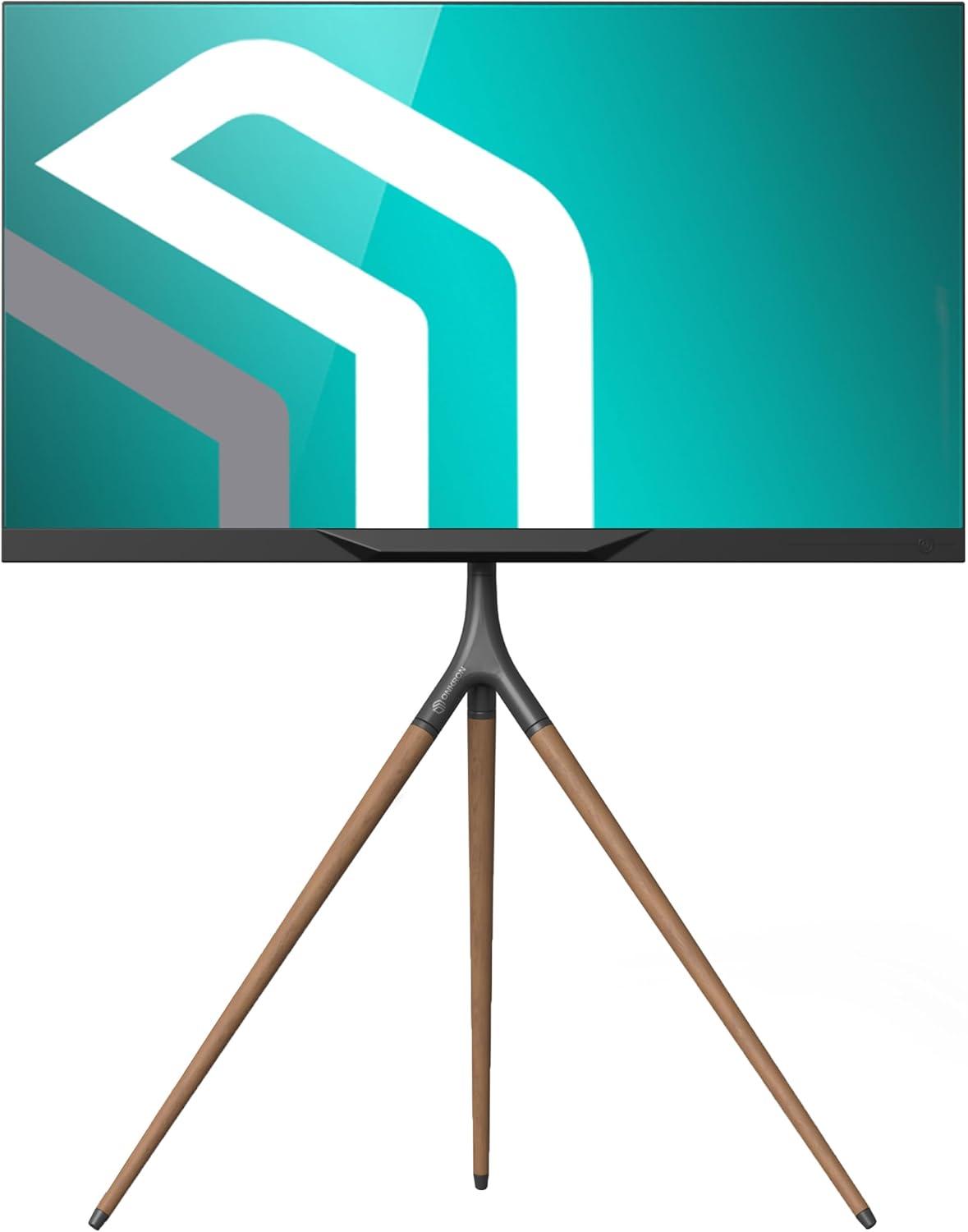 ONKRON Tripod TV Stand Wood for TVs up to 65" and 77 lbs, Swivel Floor Corner TV Stand Adjustable