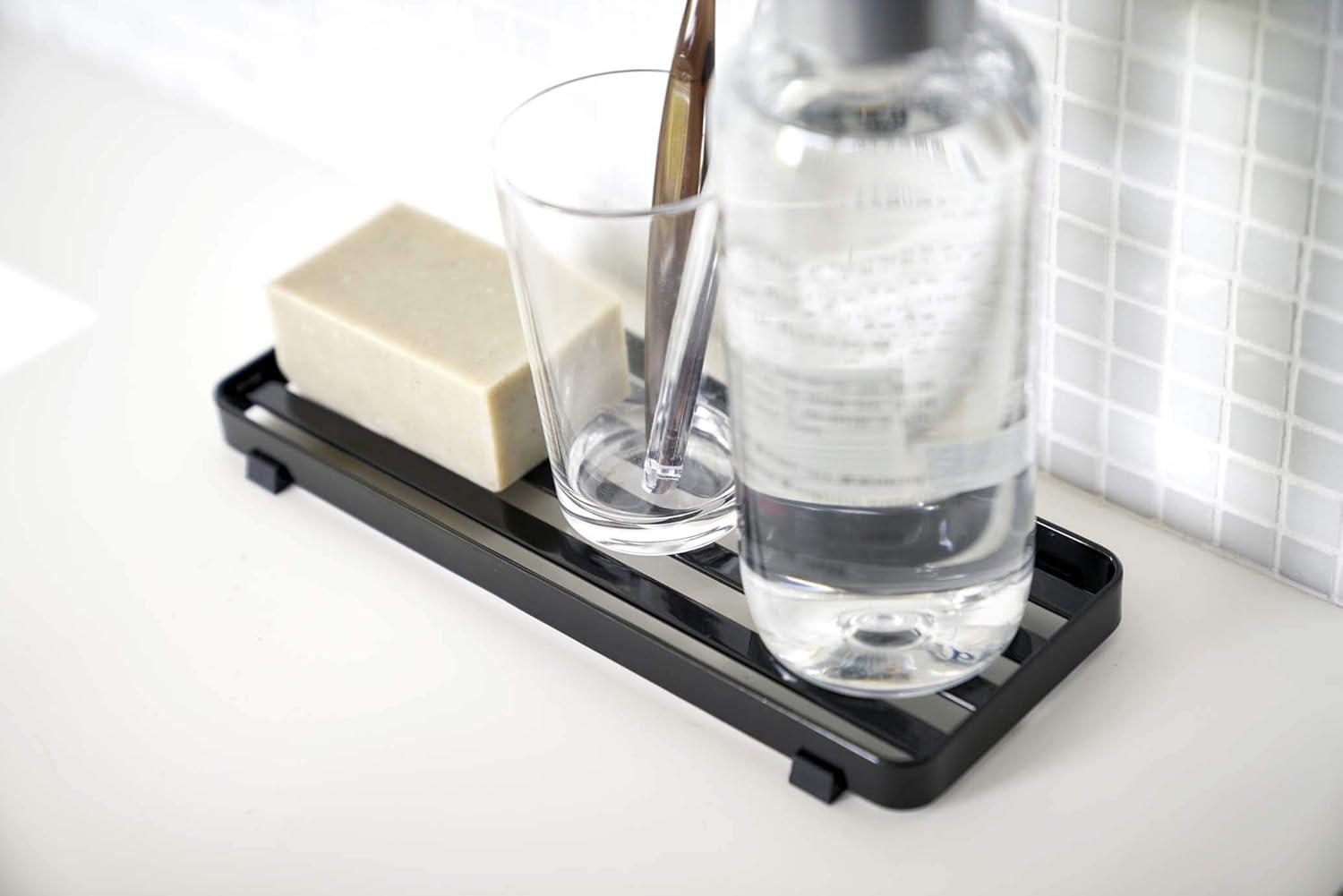 Yamazaki Home  Slotted Bathroom Tray, Steel - L 3.54 x W 9.45 x H  0.59 inches Black