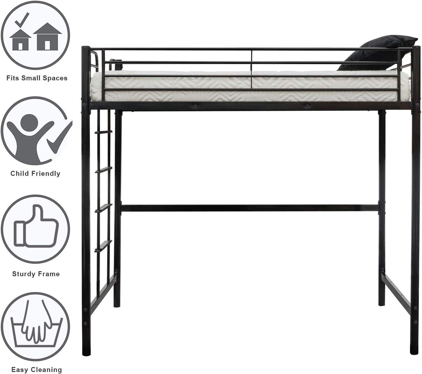 Metal Twin Loft Bunk Bed in Black