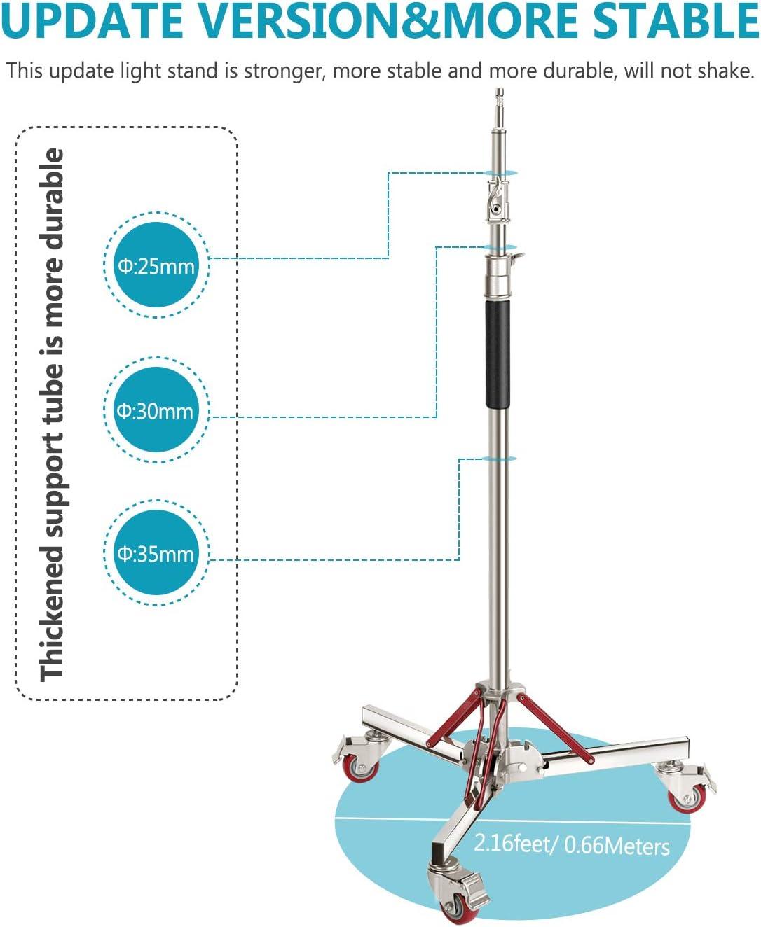 Neewer Heavy Duty Light Stand with Casters, Adjustable Tripod Stand with 100% Stainless Steel, Photography Wheeled Base Stand for Studio Softbox, Monolight, Reflector, Max Height: 10ft/305cm