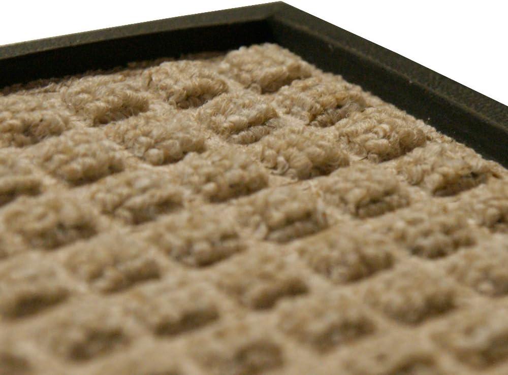 Rubber-Cal  "Nottingham" Rubber Backed Carpet Mat - 16 x 24 inches - Tan Polypropylene Mat - 1'4 x 2'