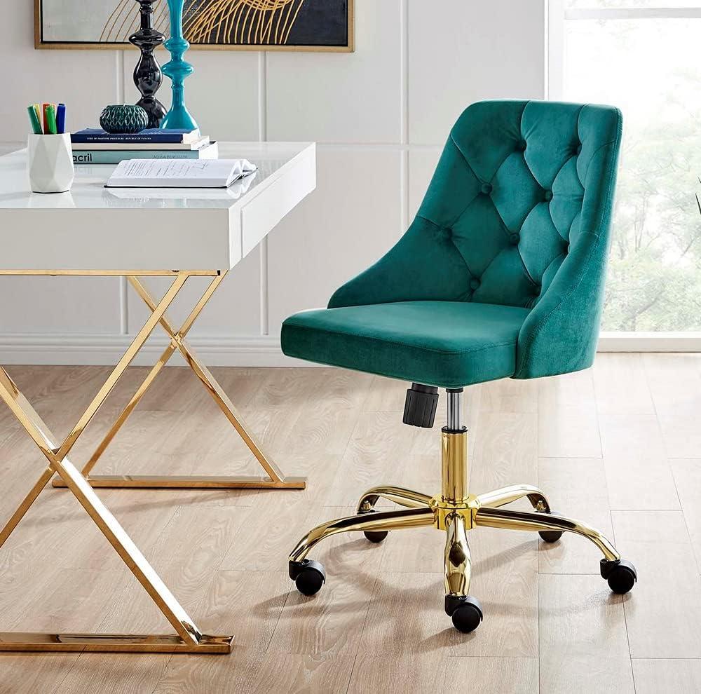 Elegant Tufted Gold Teal Swivel Task Chair with Velvet Upholstery