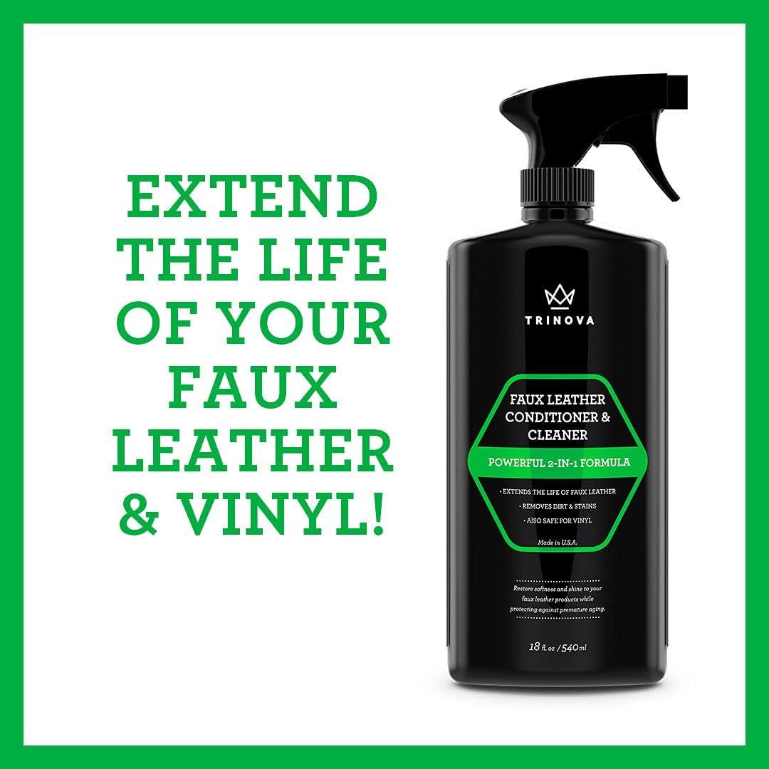 TriNova Leatherette Vinyl and Faux Leather Cleaner & Conditioner - Keep Seats, Jackets, Pleather, Handbags, Sofas, Couches, Shoes, Boots & More Looking New - 18 fl oz