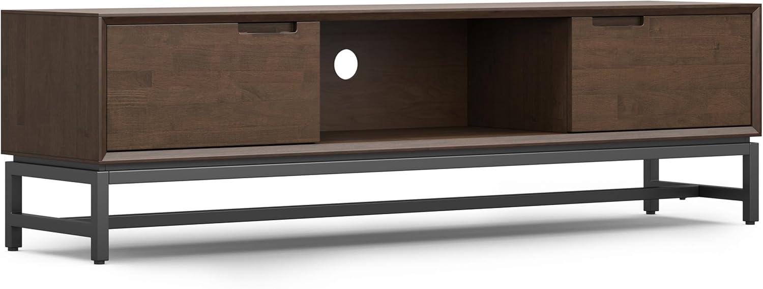 Simpli Home Banting 72"W Solid Hardwood Industrial Low TV Stand for TVs up to 80" with 2 Cabinets and Metal Base