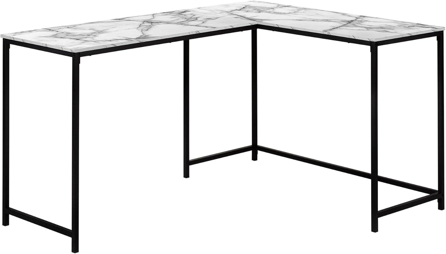 Monarch Specialties Computer Desk Home Office Corner 58InchL L Shape Work Laptop Metal Laminate White Marble Look Black Contemporary Modern