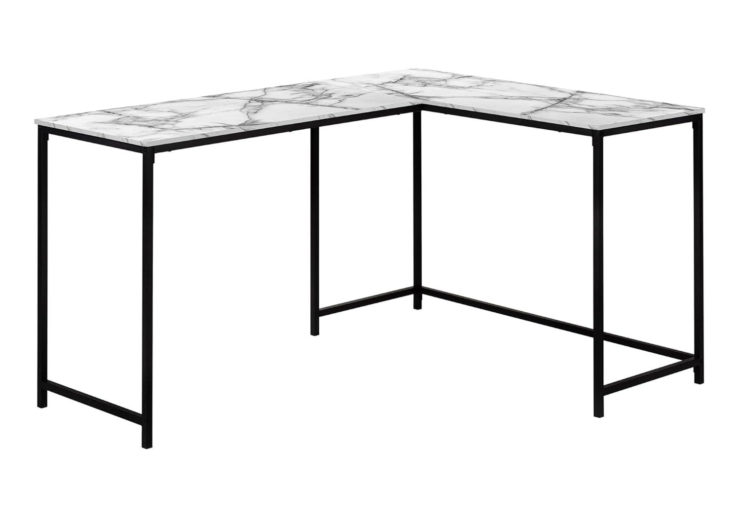 Monarch Specialties Computer Desk Home Office Corner 58InchL L Shape Work Laptop Metal Laminate White Marble Look Black Contemporary Modern