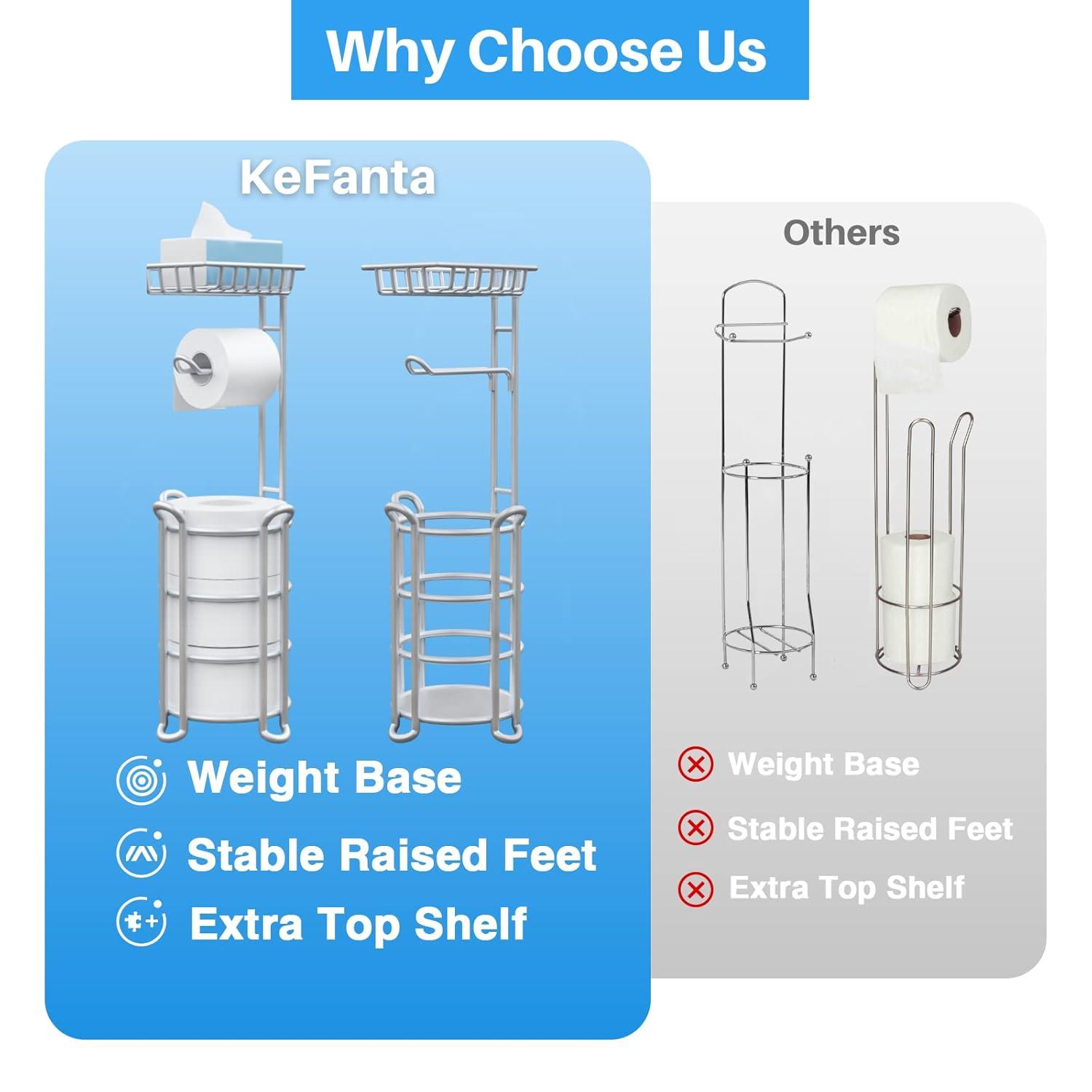 Toilet Paper Holder Stand with Shelf for Phone, Free Standing Tissue Roll Storage and Dispenser Rack for 4 Mega Rolls, Silver Gray