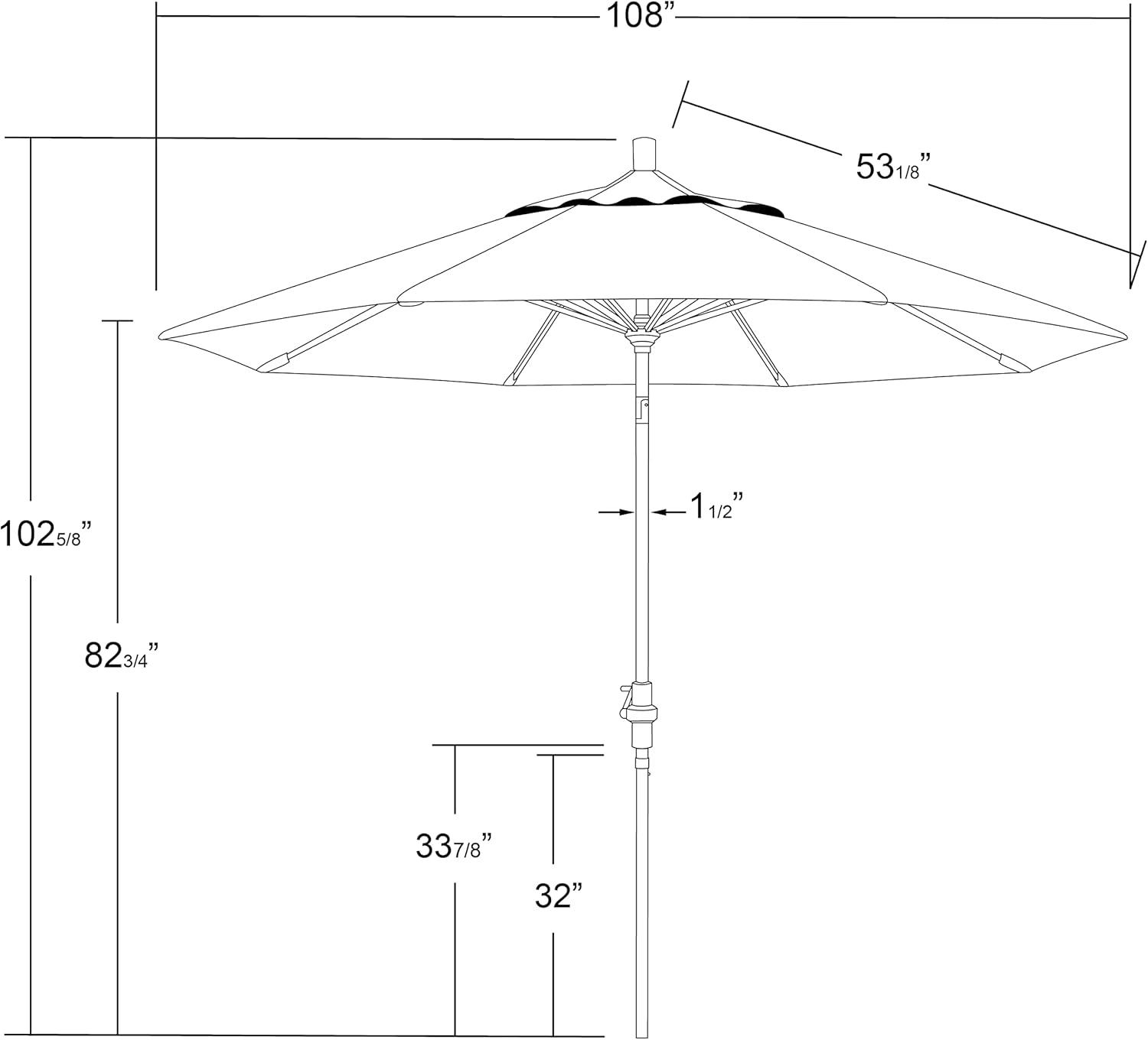 9 ft. Pacific Blue Olefin Aluminum Patio Umbrella with Tilt