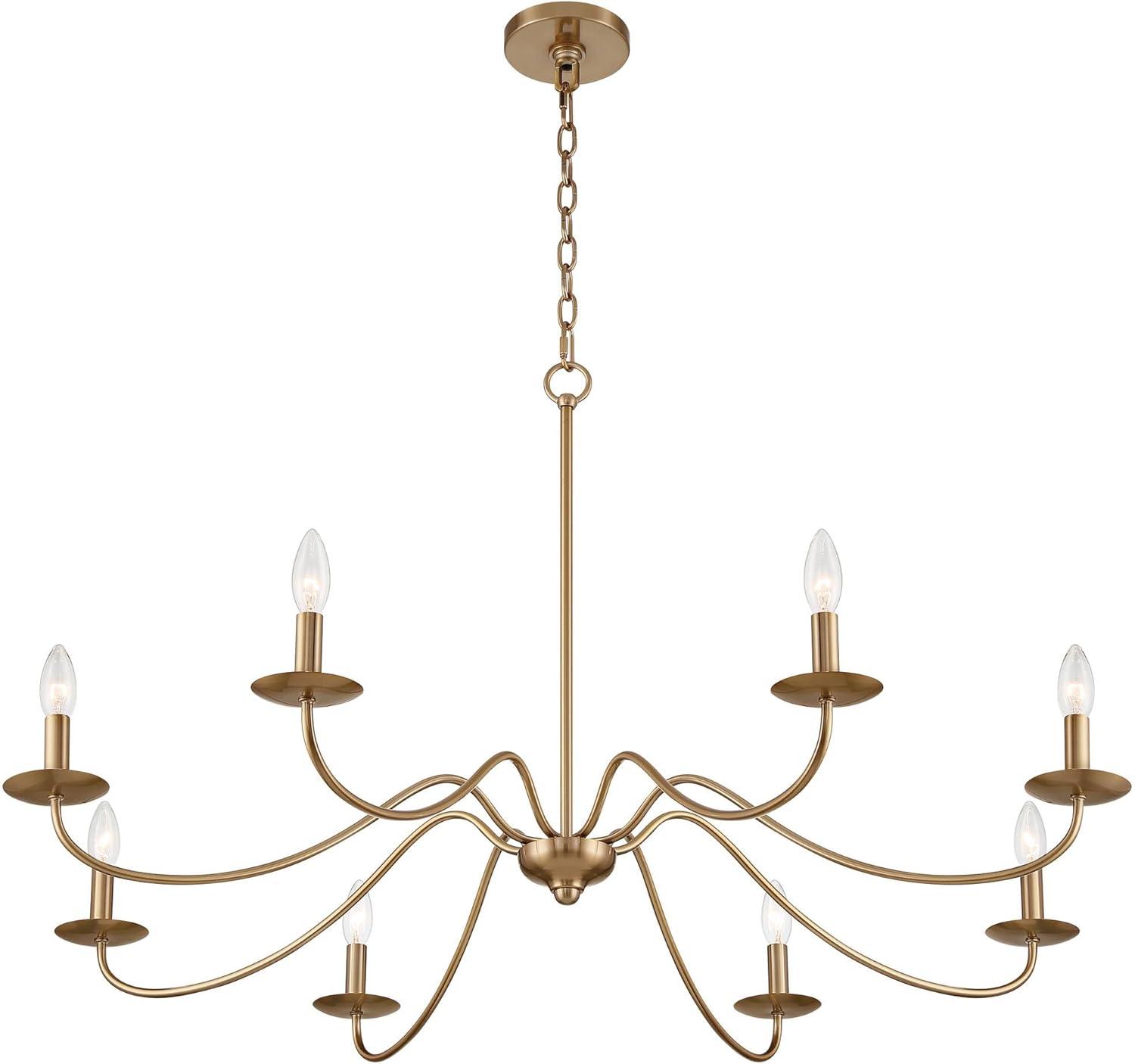 Franklin Iron Works Soft Gold Chandelier 42" Wide Farmhouse Rustic Bent Arms 8-Light Fixture for Dining Room Living House Home Foyer Kitchen Island