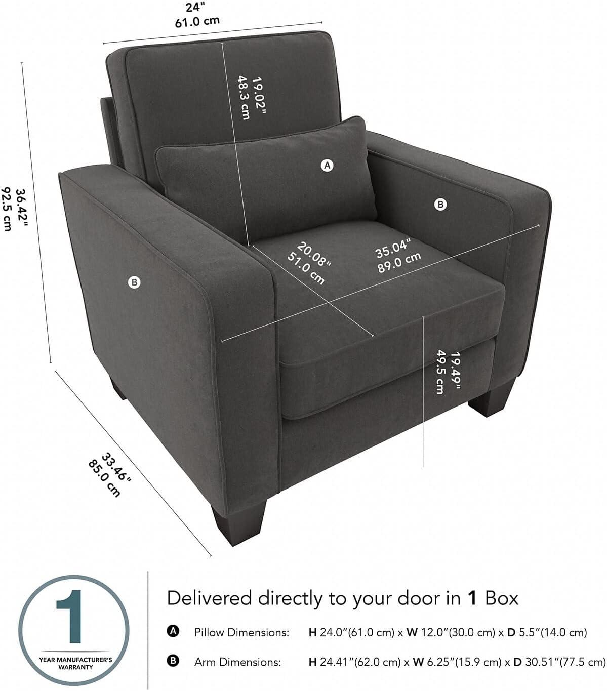 Bush Furniture Stockton Accent Chair with Arms in Charcoal Gray Herringbone