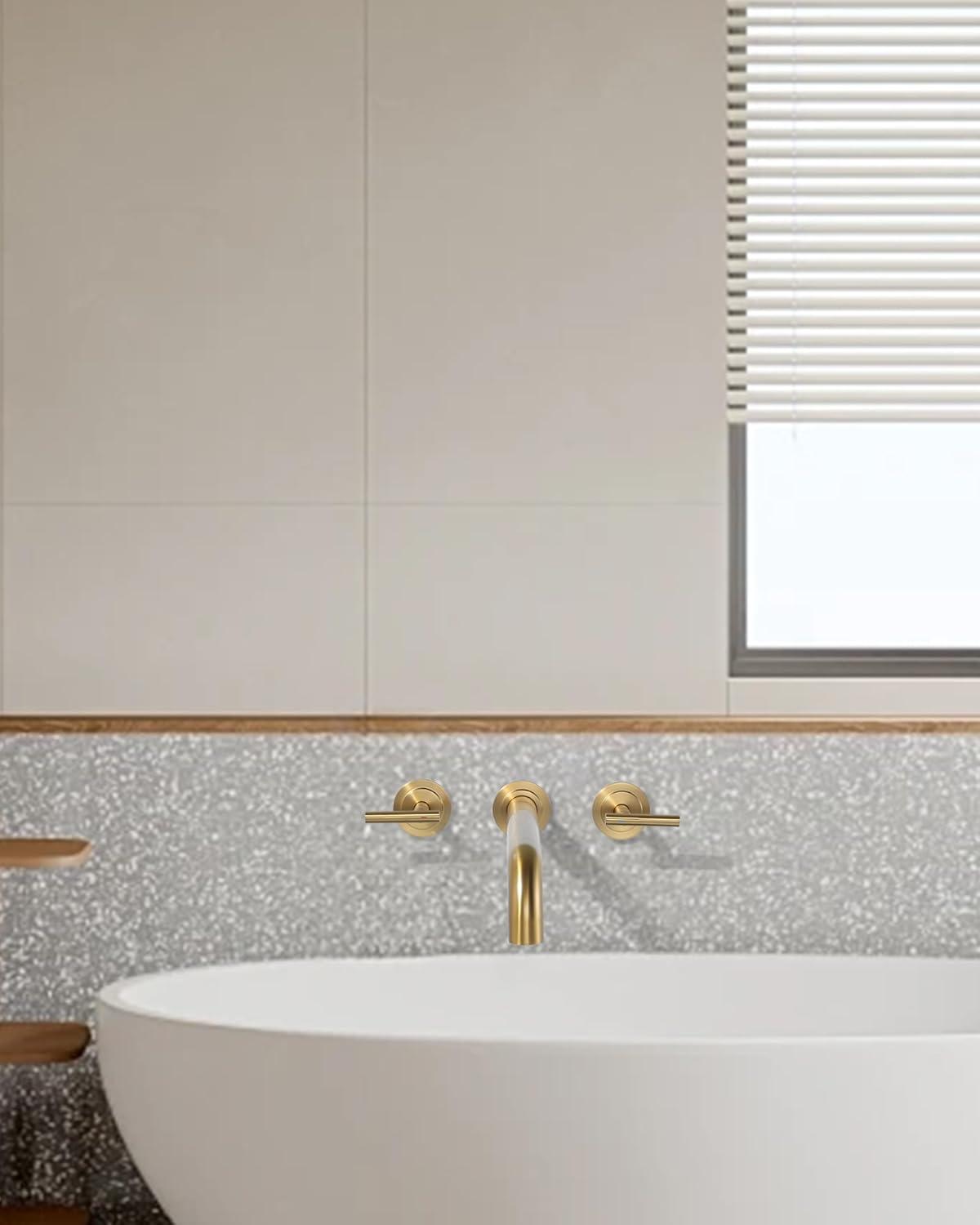 Double Handle Wall Mounted Bathroom Faucet in Solid Brass, Brused Gold