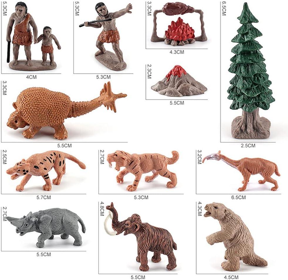BLAPNK Realistic Prehistoric Animal and Primitive Figurines Moodel Toy 12 Pcs Ancient Smilodon Mammoth Human Figures Collection Playset Educational Toy Christmas Birthday Gift