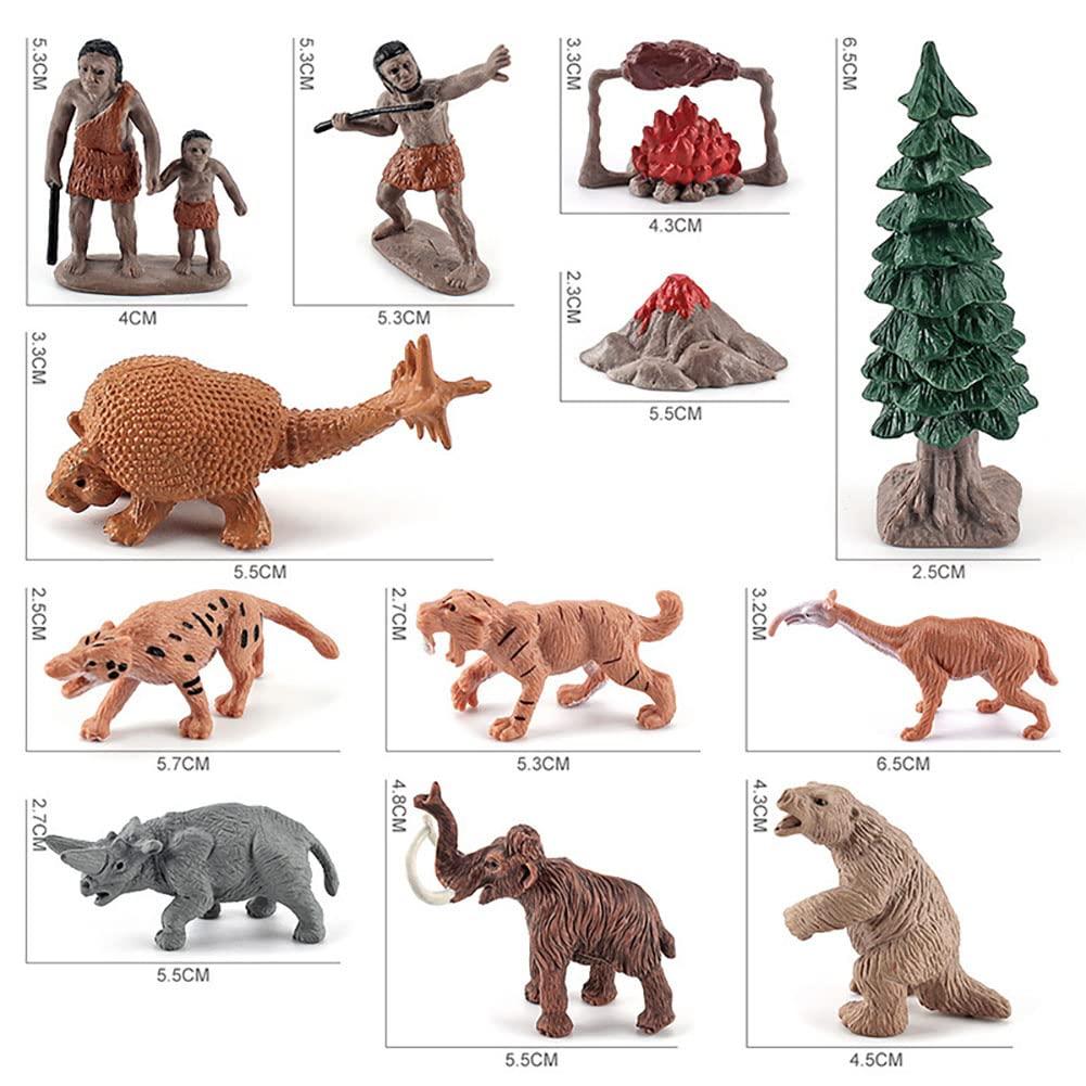 BLAPNK Realistic Prehistoric Animal and Primitive Figurines Moodel Toy 12 Pcs Ancient Smilodon Mammoth Human Figures Collection Playset Educational Toy Christmas Birthday Gift