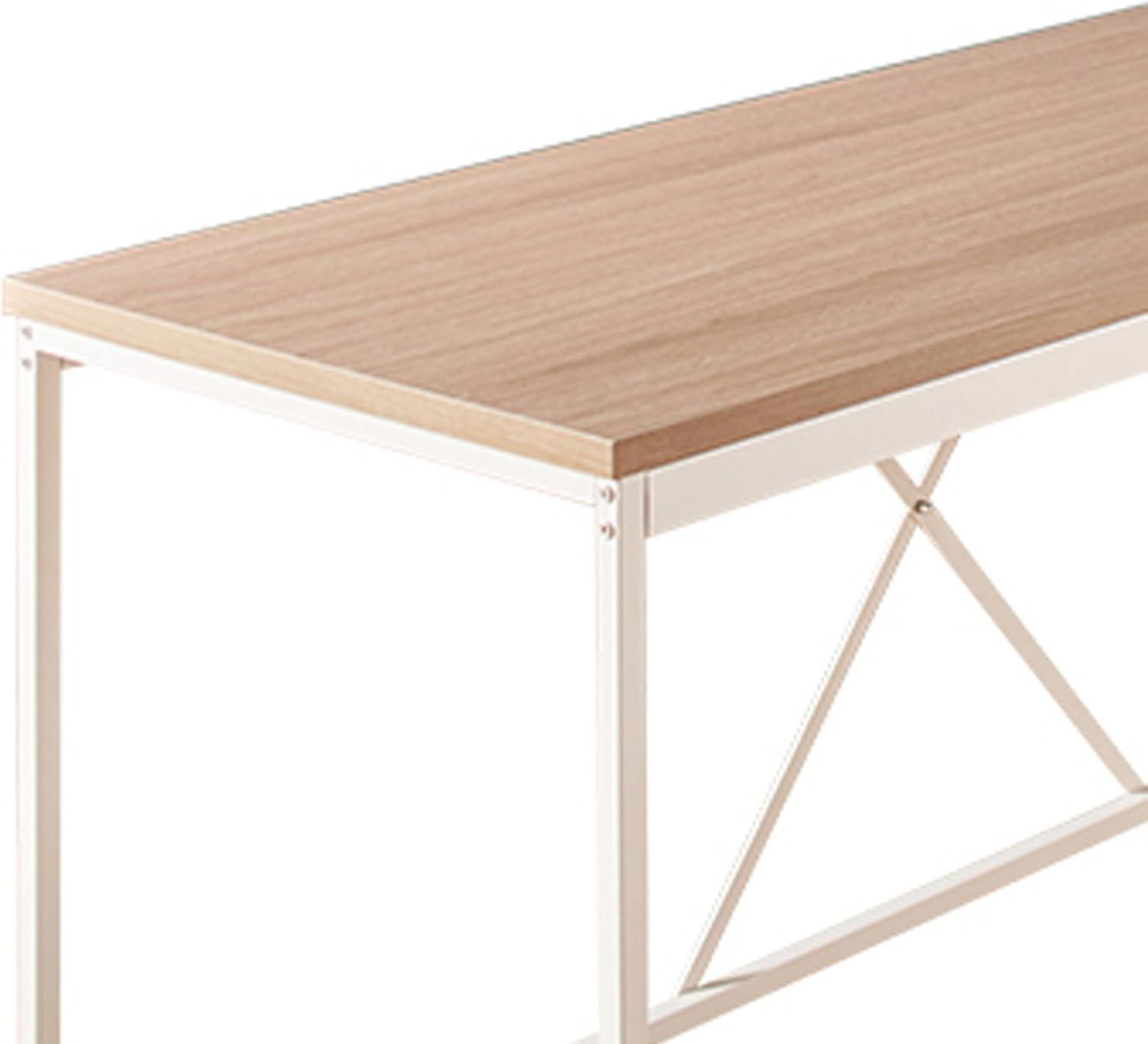 Benjara Posy Corner Desk, L Shaped White Metal Frame, X Crossed, Oak Brown Wood Top