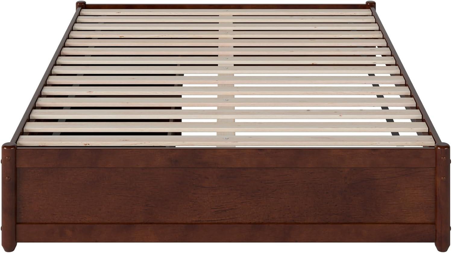 Barcelona Full Solid Wood Panel Platform Bed with Storage Drawers in Walnut