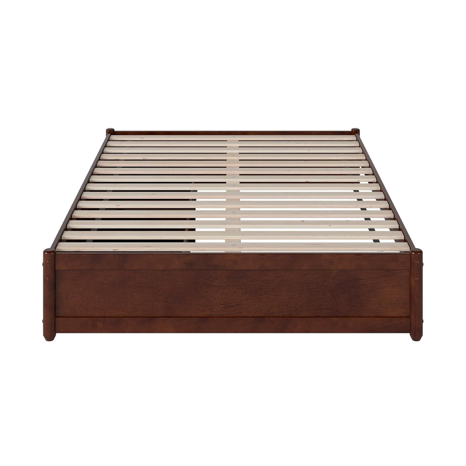 Barcelona Full Solid Wood Panel Platform Bed with Storage Drawers in Walnut