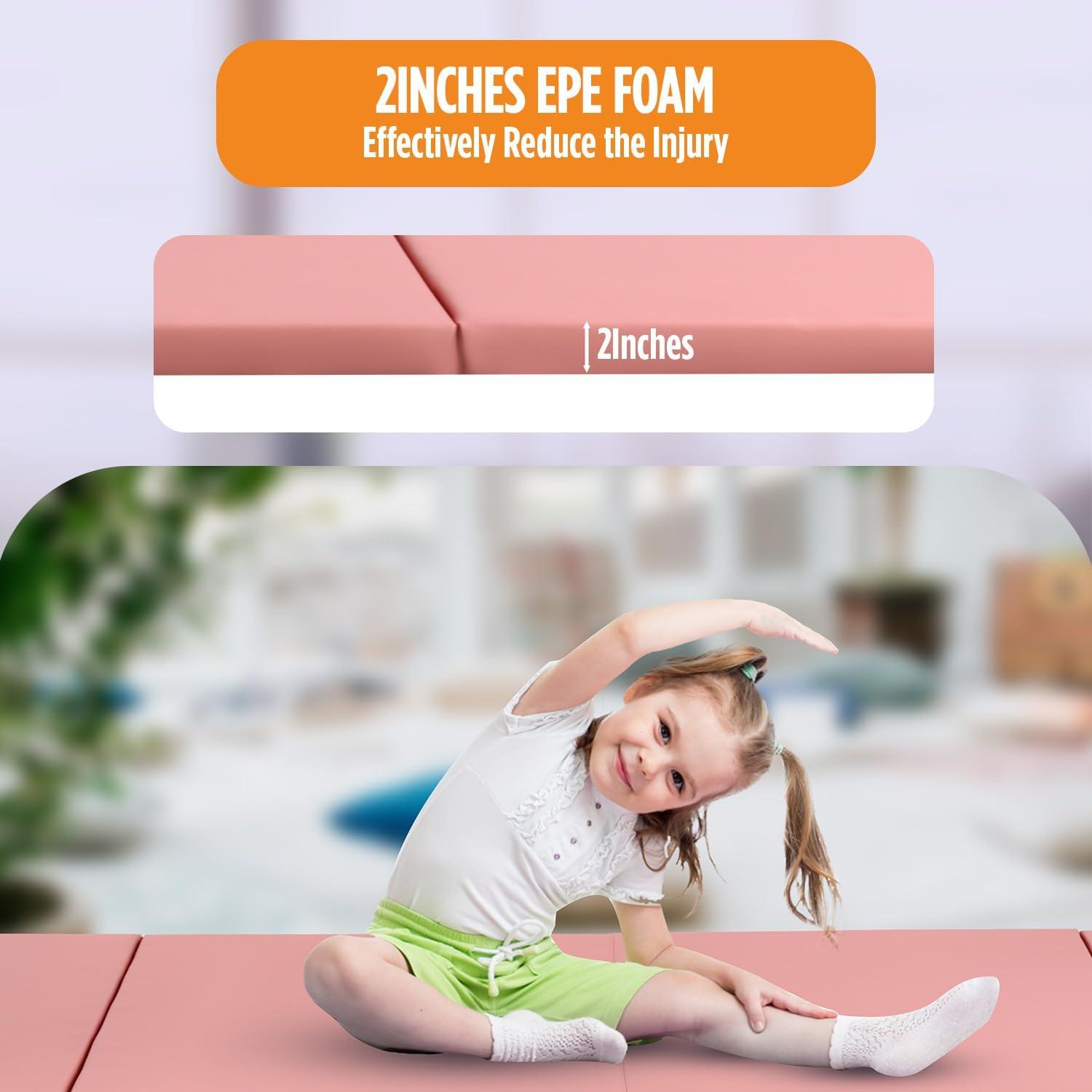 PayLessHere Gymnastics Mat - Folding Gymnastic Mat for Tumbling, Stretching, Yoga & Arts - Thick PU Leather - Indoor/Outdoor