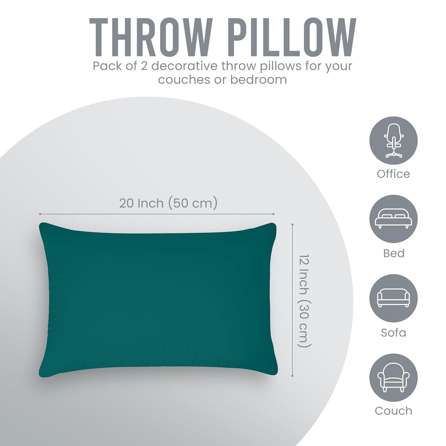 Utopia Bedding Throw Pillows (Pack of 2, Dark Teal), 12 x 20 Inches Indoor Decorative Pillow Insert for Sofa, Bed and Couch