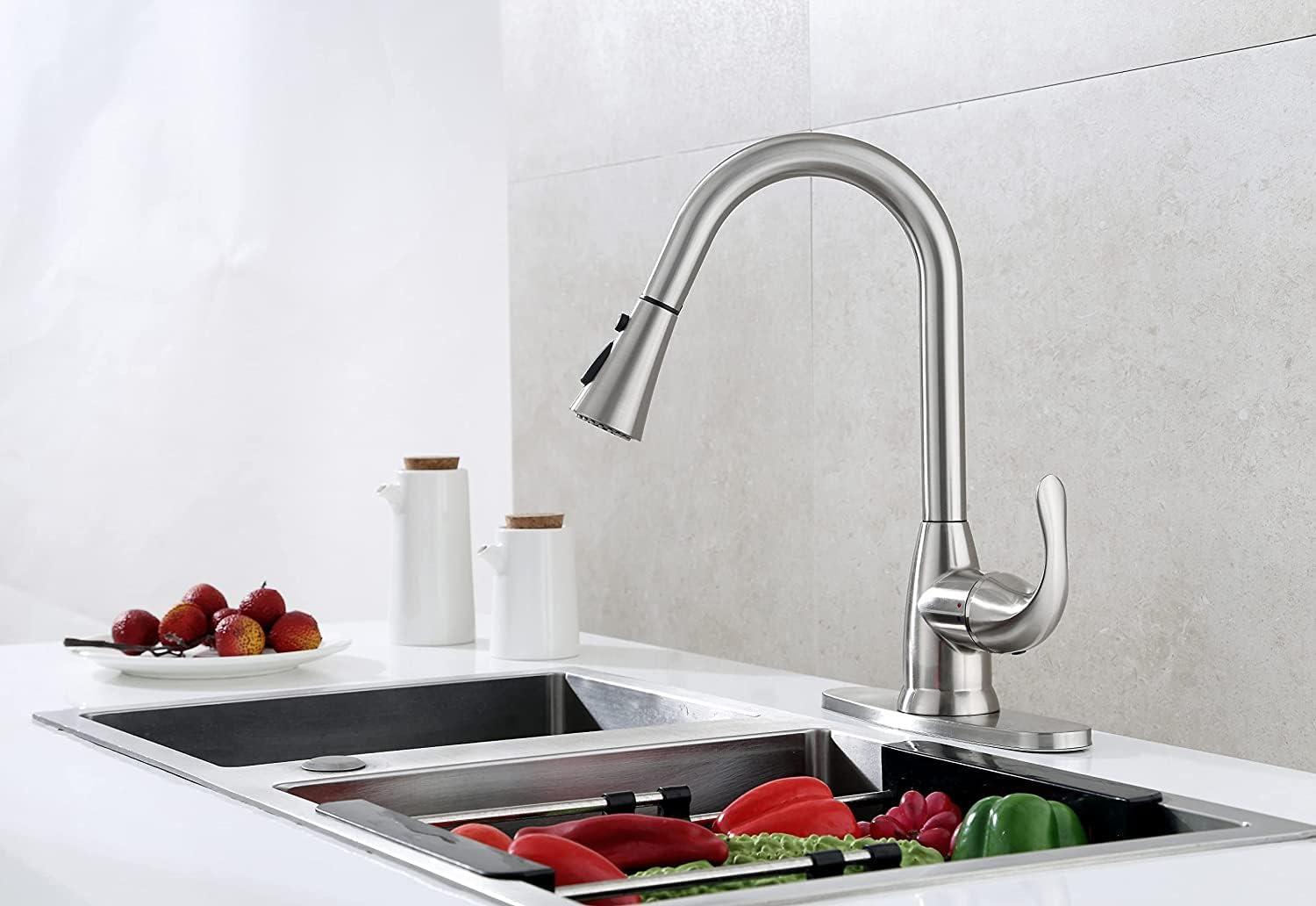 Brushed Nickel Single Handle Kitchen Faucet with Pull Down Sprayer