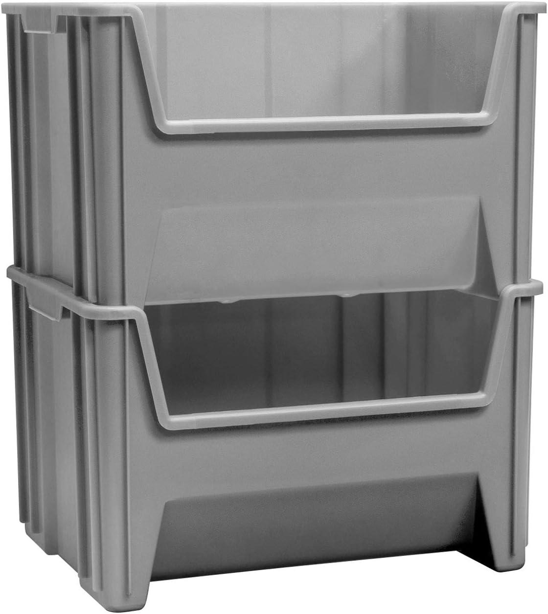 Akro-Mils Stak-N-Store 13017 Large Storage Bins, Stackable Heavy Duty Containers, 15"x20"x12.5", Gray, 3-Pack