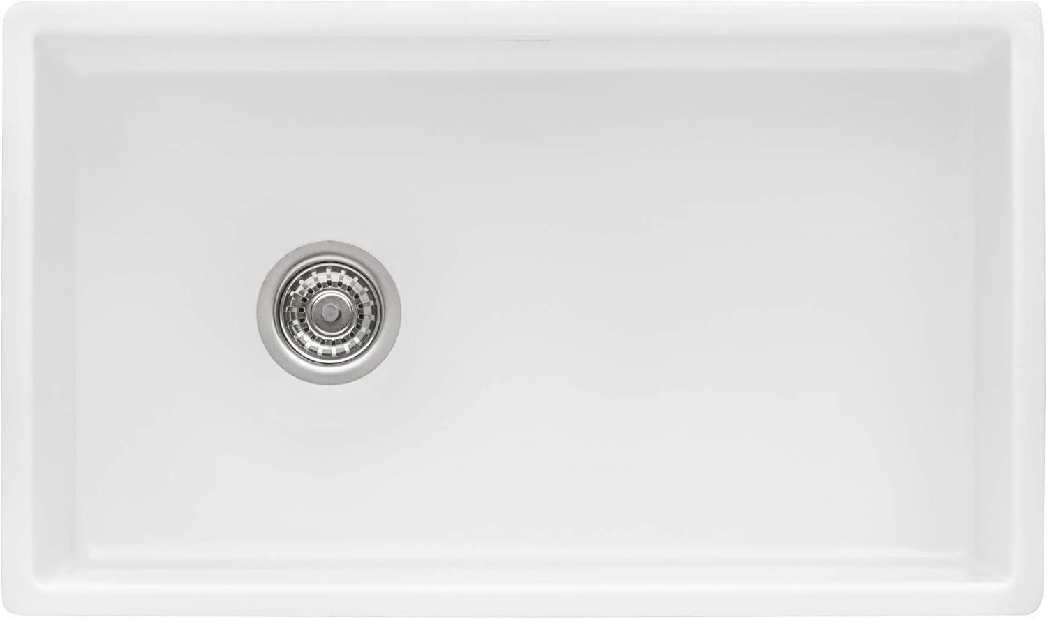 Ruvati 30-inch Fireclay Farmhouse Offset Drain Kitchen Sink Single Bowl White - Left Drain