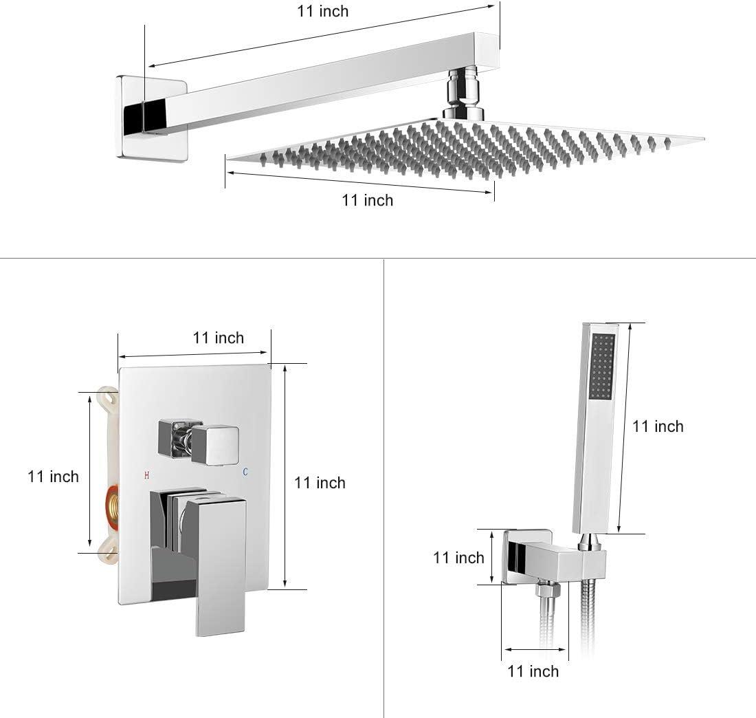 10-Inch Polished Chrome Square Rain Shower System with Handheld