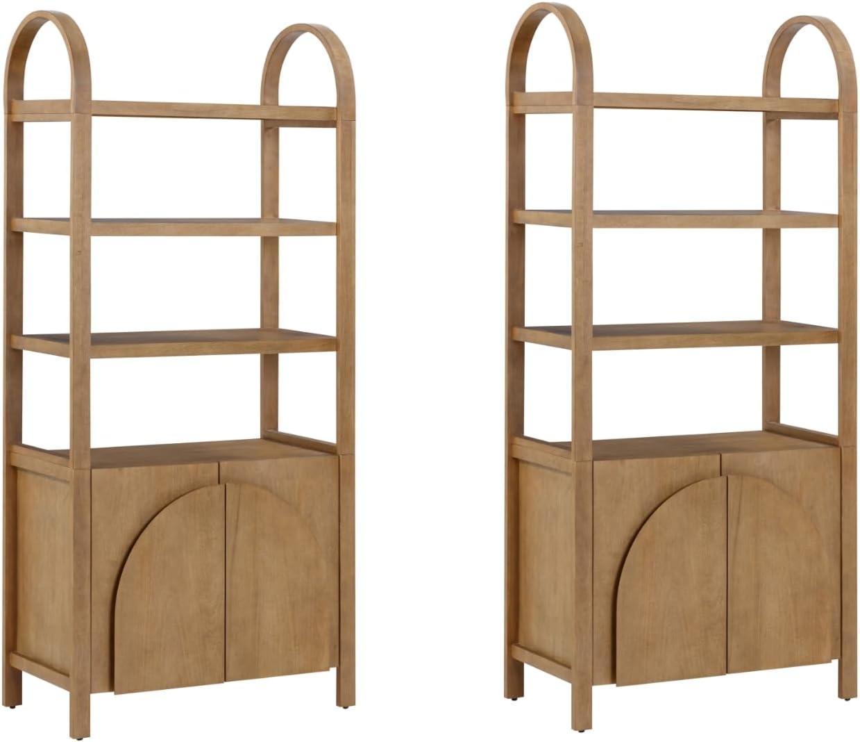 3 Tier Arched Bookshelf With Cabinet Base And Solid Wood Frame (2-Piece Set)
