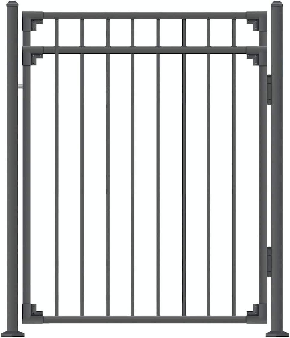 Black Steel 4ft W x 5ft H Anti-Rust Fence Gate with 3 Rails