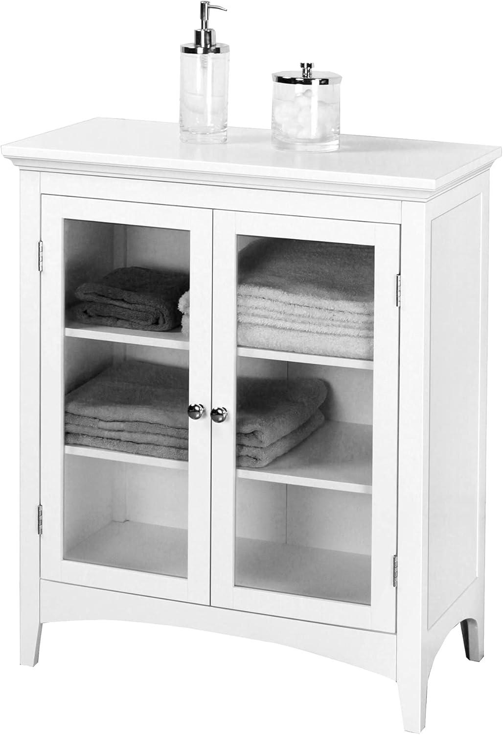 Teamson Home Madison Freestanding Two-Door Floor Accent Cabinet with Tempered Glass Panels, White