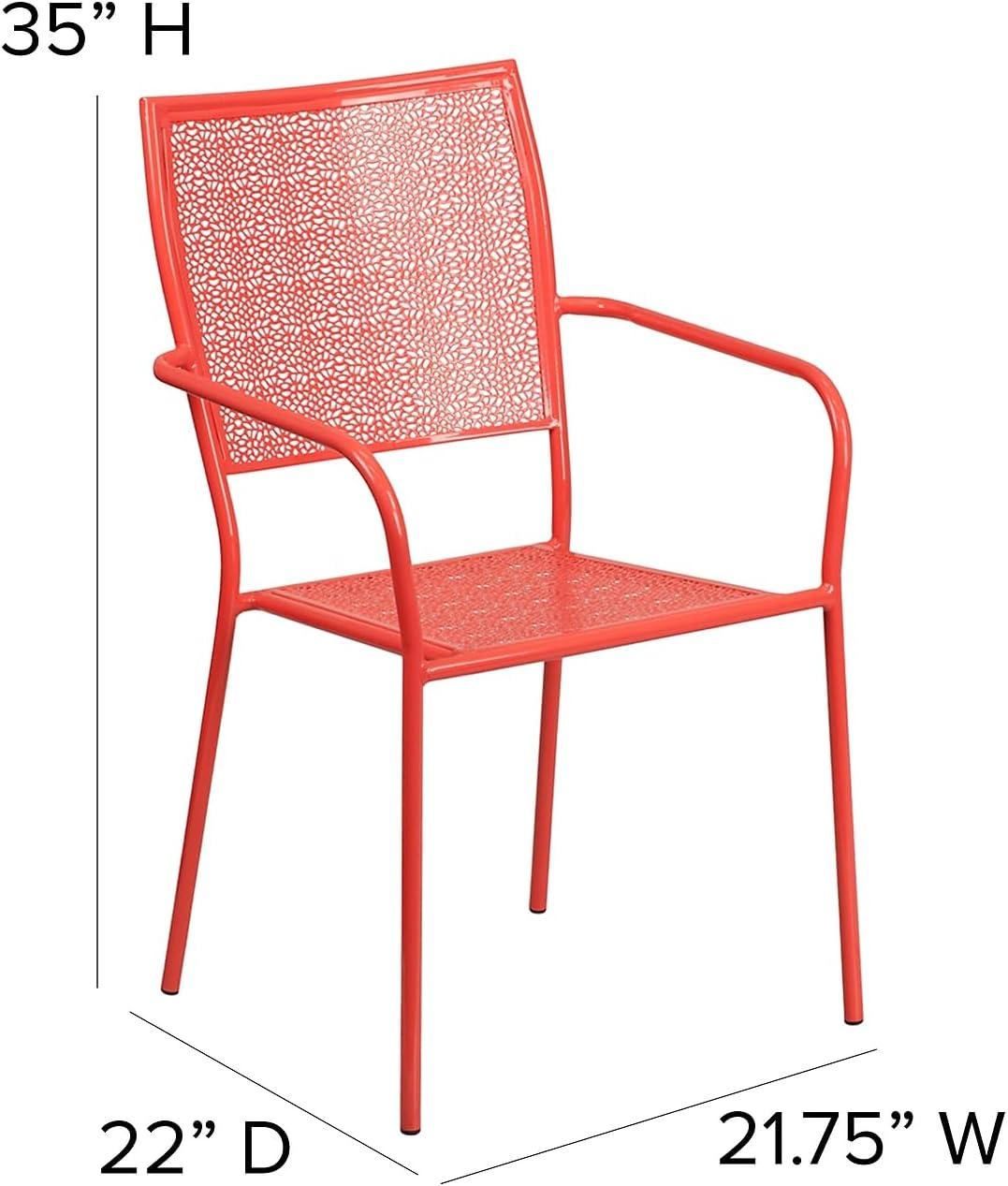 Flash Furniture Commercial Grade Coral Indoor-Outdoor Steel Patio Arm Chair with Square Back