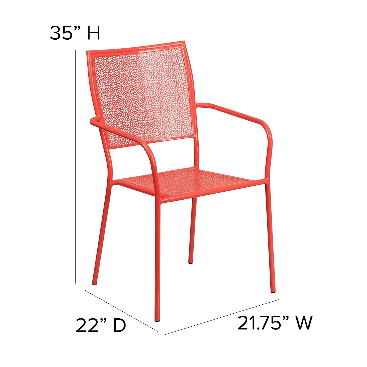 Flash Furniture Commercial Grade Coral Indoor-Outdoor Steel Patio Arm Chair with Square Back